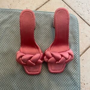 Pink Satin Braided LR Heels